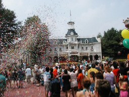 Confetti cannon going off to mark the 40th anniversary of Six Flags
