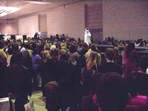 The fashion show presented at the Bridal Showcase attract hundreds of brides-to-be.  The guys, on the other hand, can come hang out with the band! Click for enlarged view.