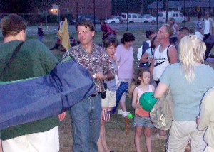 Meeting and greeting the fans who came out to hear the band.